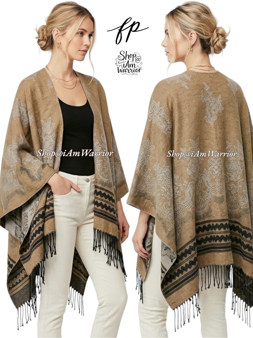 Free People *rare* fringe ruana blanket wrap *shop@iamwarrior